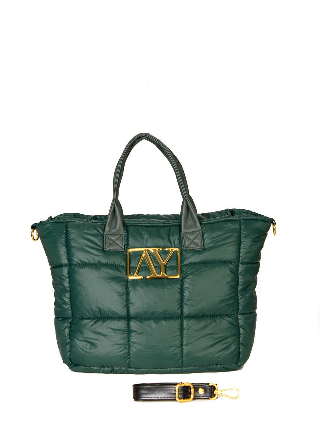 MINI TOTE PIUMINO UNITO MANICO ECOPELLE, 24X20 - DARK GREEN